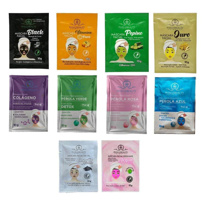 Kit 10 Máscaras Faciais PhálleBeauty