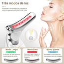 Massageador Portátil com Luz LED Vermelha/Azul/Verde - Redução Rugas e Estímulo Colágeno Facial